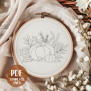 Autumn Pumpkins Hand Embroidery Template - Autumn Embroidery - DIY Hoop ...