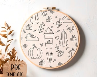 Fall Things Hand Embroidery Template - Fall Embroidery - DIY Hoop Art - Embroidery Pattern - Pumpkin Spice Latte