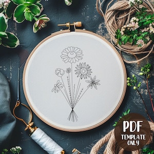 Bouquet Embroidery Template - Doodle Embroidery - PDF Template - DIY Hoop Art - Embroidery Pattern - Flowers, Floral