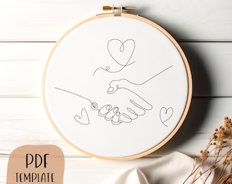 Handshake Hand Embroidery Template - Modèle PDF - DIY Hoop Art - Motif de broderie - Amour, Amitié