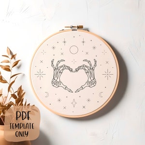 Skeleton Hand Embroidery Template DIY Hoop Art Embroidery Pattern Heart Hands image 3