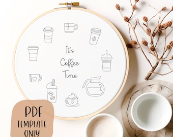 Plantilla de bordado a mano de la hora del café - DIY Hoop Art - Patrón de bordado - Bordado con leche - Cita de bordado