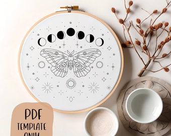 Polyphemus Moth Hand Embroidery Template - Witchy Embroidery - PDF Template - DIY Hoop Art - Moon Phase Embroidery - Embroidery Pattern