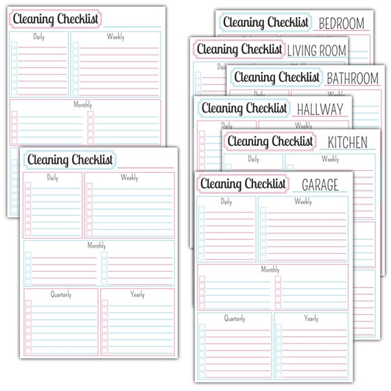 Editable Cleaning Schedule Set Pdf Instant Download Organization Printable Set In Pink And Blue