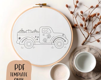 Fall Truck - Hand Embroidery Template - Autumn Embroidery - DIY Hoop Art - Embroidery Pattern - Farmhouse - Pumpkin Patch
