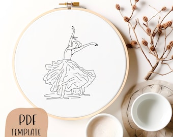 Dancer Hand Embroidery Template - PDF Template - DIY Hoop Art - Embroidery Pattern - Line Art Abstract - Hand drawn Embroidery