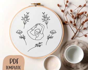 Stretching Dancer Hand Embroidery Template - PDF Template - DIY Hoop Art - Embroidery Pattern - Ballet, Yoga, Calm