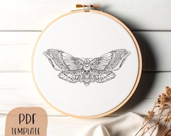 Death's Head Moth - Hand Embroidery Template - PDF Template - DIY Hoop Art - Realistic Embroidery Pattern