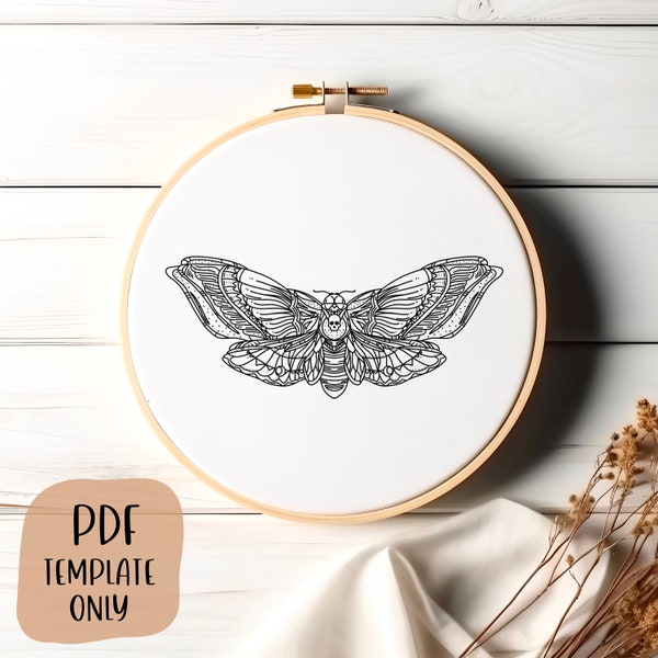 Death's Head Moth - Hand Embroidery Template - PDF Template - DIY Hoop Art - Realistic Embroidery Pattern