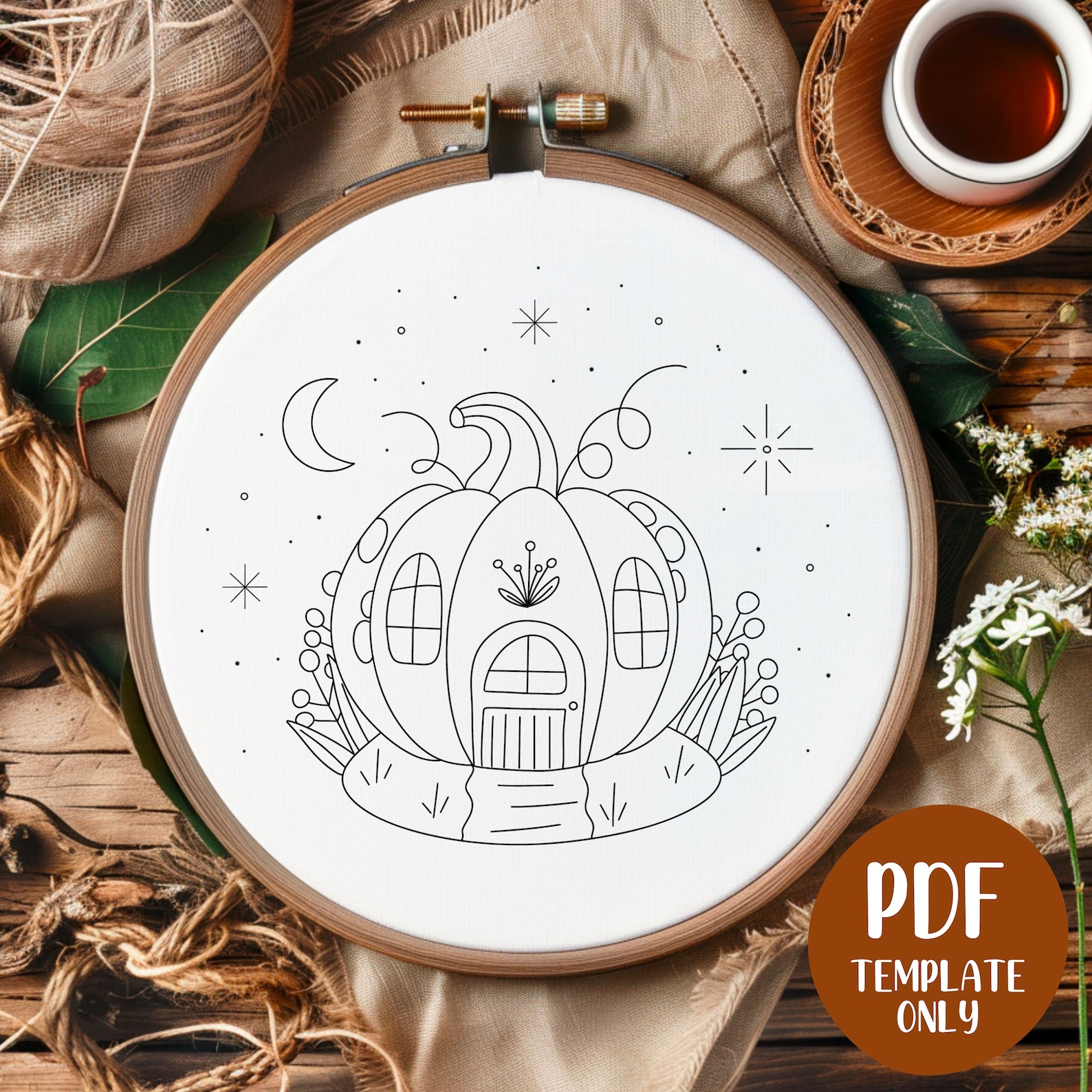 Pumpkin House - Hand Embroidery Template - PDF Template - DIY Hoop Art ...