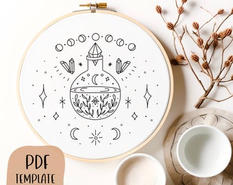 Potion Bottle Hand Embroidery Template - PDF Template - DIY Hoop Art - Moon Phase Embroidery - Witchy Embroidery Pattern