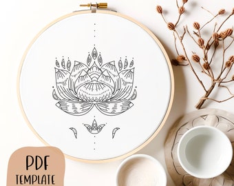 Lotus Hand Embroidery Template - Doodle Embroidery - PDF Template - DIY Hoop Art - Embroidery Pattern