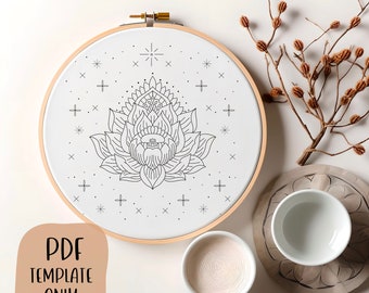 Lotus 3 Hand Embroidery Template - Doodle Embroidery - PDF Template - DIY Hoop Art - Embroidery Pattern