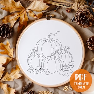 Plantilla de bordado a mano de calabazas de otoño - Bordado de otoño - Arte de aro para hacer uno mismo - Patrón de bordado - Bordado de otoño