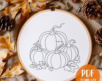 Herbst Kürbisse Hand Stickerei Vorlage - Herbst Stickerei - DIY Stickrahmen - Stickmuster