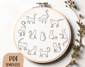 Cats Hand Embroidery Template - PDF Template - DIY Hoop Art - Embroidery Pattern