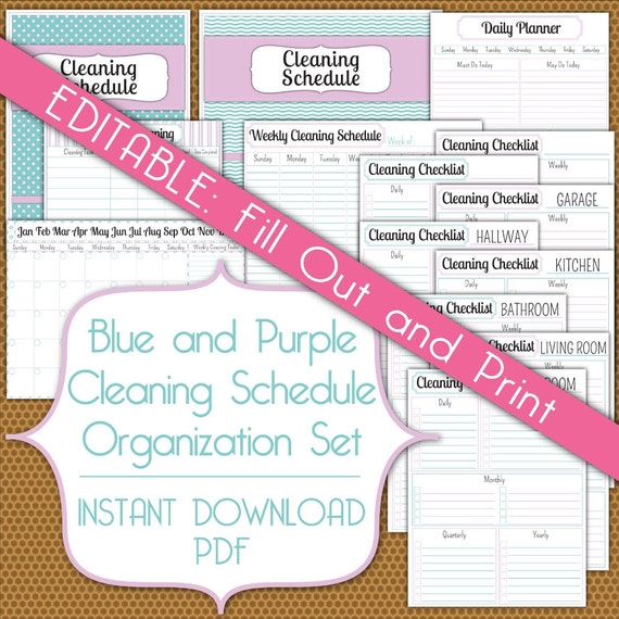 editable cleaning schedule set pdf instant download etsy editable cleaning schedule