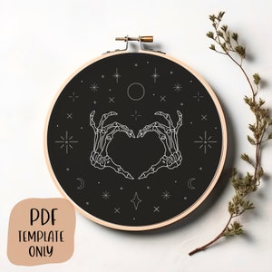 Skeleton Hand Embroidery Template DIY Hoop Art Embroidery Pattern Heart Hands image 4