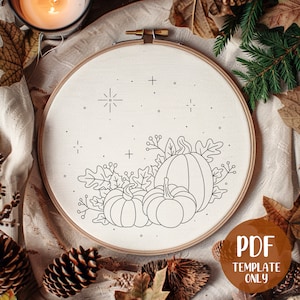 Plantilla de bordado a mano de calabazas de otoño - Bordado de otoño - Arte de aro para hacer uno mismo - Patrón de bordado - Bordado de otoño