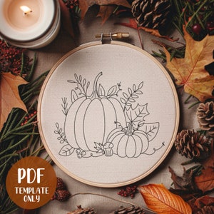 Plantilla de bordado a mano de calabazas de otoño - Bordado de otoño - Arte de aro para hacer uno mismo - Patrón de bordado - Bordado de otoño