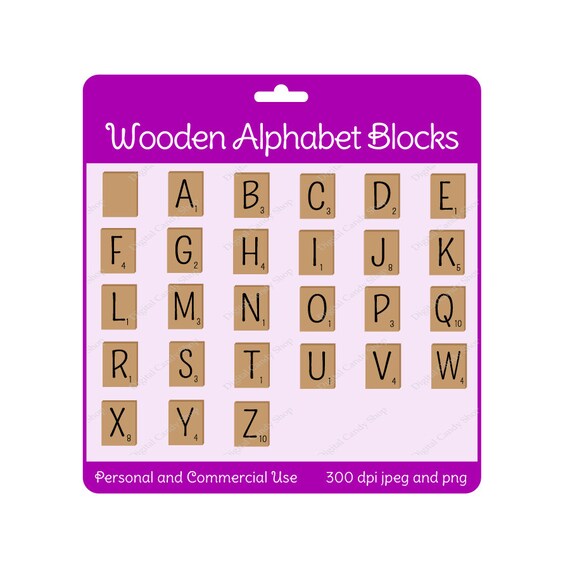 Wooden Alphabet Blocks Set Digital Scrapbook And Clipart Etsy