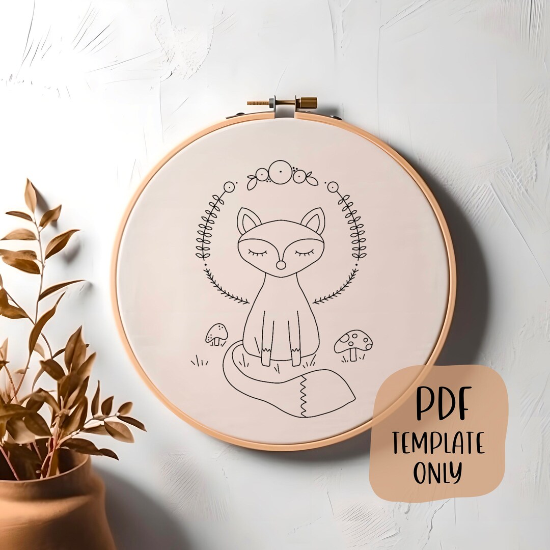 Woodland Fox Hand Embroidery Template - Cute Woodland Embroidery - PDF ...