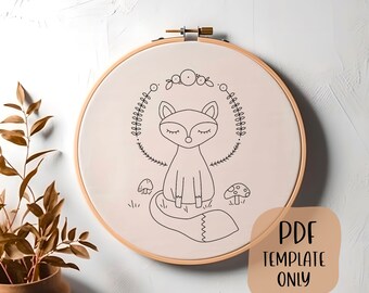 Woodland Fox Hand Embroidery Template - Cute Woodland Embroidery - PDF Template - DIY Hoop Art - Embroidery Pattern - Embroidery Pattern