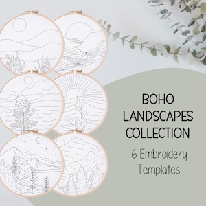 Boho Landscapes Set Embroidery Template - Doodle Embroidery - PDF Template - DIY Hoop Art - Embroidery Pattern