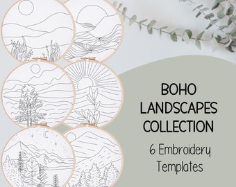 Boho Landscapes Set Embroidery Template - Doodle Embroidery - PDF Template - DIY Hoop Art - Embroidery Pattern