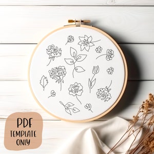 Line Art Plants - Hand Embroidery Template - PDF Template - DIY Hoop Art - Embroidery Pattern