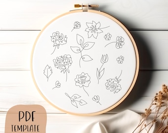 Line Art Plants - Hand Embroidery Template - PDF Template - DIY Hoop Art - Embroidery Pattern