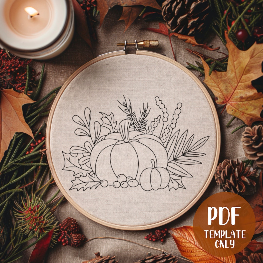 Autumn Pumpkins Hand Embroidery Template - Autumn Embroidery - DIY Hoop ...