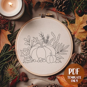 Plantilla de bordado a mano de calabazas de otoño - Bordado de otoño - Arte de aro para hacer uno mismo - Patrón de bordado - Bordado de otoño