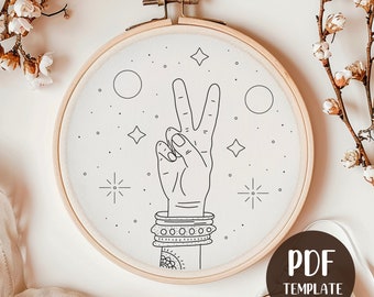 Retro Peace Hand Embroidery Template - Doodle Embroidery - PDF Template - Boho Embroidery Pattern