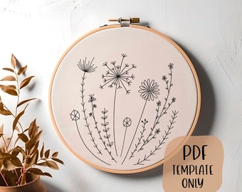 Flowers Hand Embroidery Template - Floral Embroidery - - Embroidery Pattern - DIY Hoop Art - Doodle Flowers