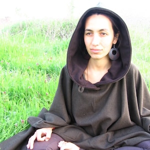 A Mantle for Meditation, Wool Poncho Cloak with Oversize hood