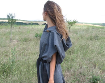 Artemisia, Elven Wool Poncho With Oversize Hood