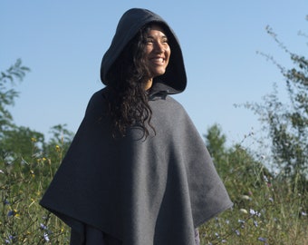 Salvia, Soft Gray Diamond Fitted Wool Poncho