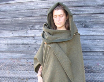 Valeriana, Wool Cloak with Button Front and Hood