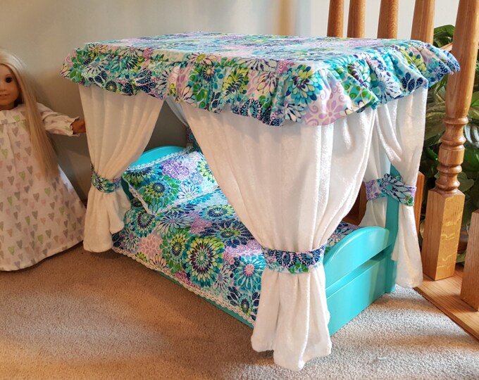 Canopy Bed for American Girl Doll aqua Multi Etsy
