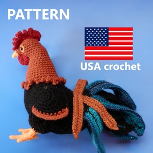Cockerel/Rooster Crochet PATTERN USA Terms-English Language, digital download. Original design