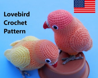 Lovebird Crochet Pattern-Digital Download in USA crochet terms