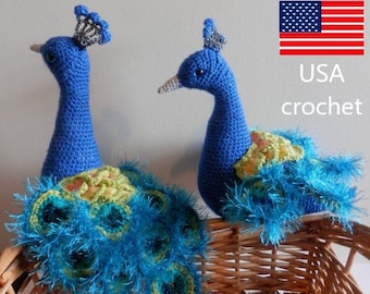 Crochet pattern to make a stunning peacock USA terms.