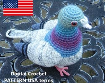 Pigeon Crochet PATTERN-Written in English USA Crochet Terms. Includes English/Spanish/USA equivalent terms chart. Intermediate standard.