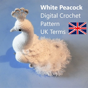 White Peacock Crochet Pattern UK terms, English Language, Original Design