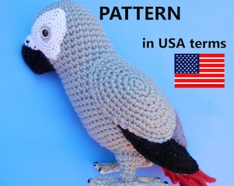 African Grey Parrot Crochet PATTERN USA terms