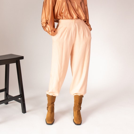 Vintage pink peach silk high waist trouser pants