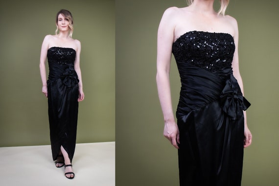 Vintage 80s ZUM ZUM black sequin 3d floral straple