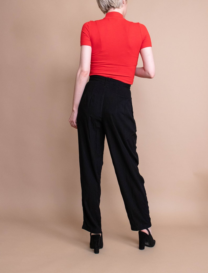Vintage 80s black minimal high waist draped modern trouser pants 26 inch waist