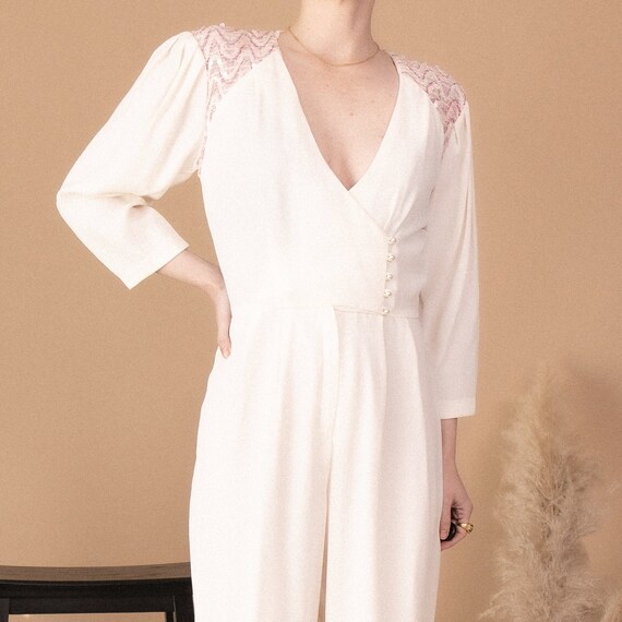 Vintage 80s white pink sequin dream jumpsuit